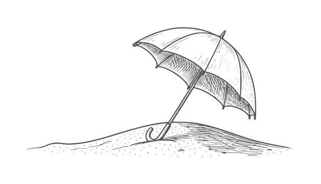 Hand drawn umbrella sand dune vintage monochrome
