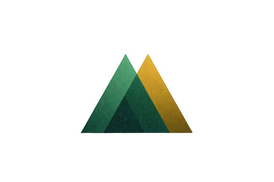 Overlapping green and gold textured triangles creating a minimalist, abstract mountain peak logo element with transparent background
