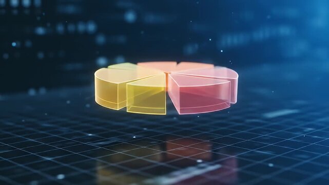 Abstract colorful semi-transparent pie chart graphic on a geometric grid background