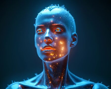 3D Human Head Rotating with Inner Orange Energy Glow