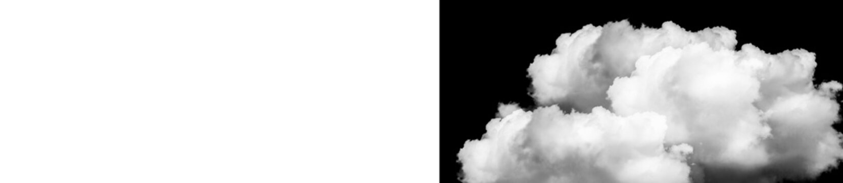 White fluffy clouds on black background, night sky with clouds