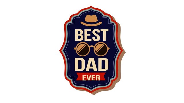 Stylish Father&rsquo;s Day themed footage featuring a vintage badge with hat and sunglasses elements, celebrating the best dad ever. Perfect for greetings, promos, social media, and family events.