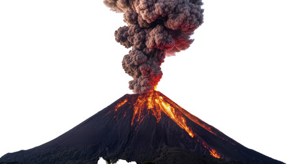 Active volcano erupting molten lava and ash cloud, isolated on transparent background © Marta