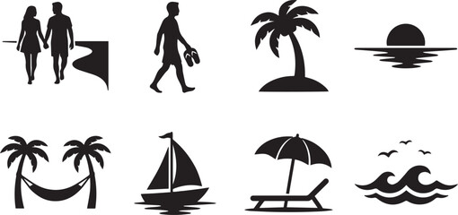 Obraz premium Tropical Beach Romantic Summer Icons