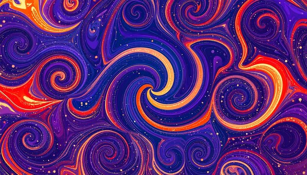 Abstract swirling lava patterns forming cosmic galaxy design on dark background