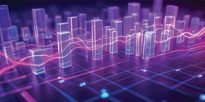 An abstract digital sound wave on black pulses like a medical EKG heartbeat monitor, illustrating a technology data graph for business finance and stock market web charts