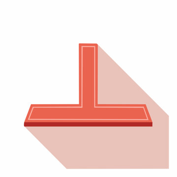 Red T-shaped object with long shadow