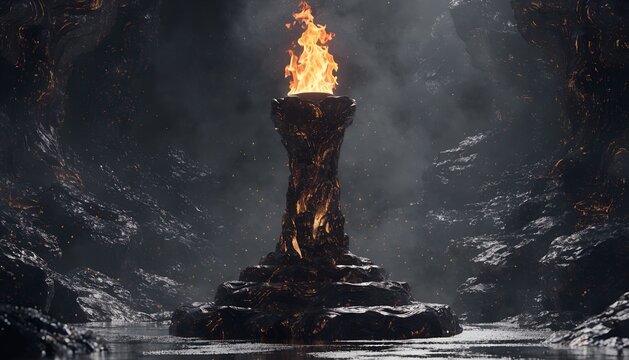 Dark Memorial Background with Eternal Flame Monument and Black Stone Texture &ndash; Cinematic Luxury Remembrance Design