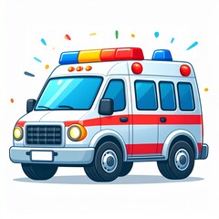 Fototapeta premium Cartoon ambulance vehicle with emergency lights on white background