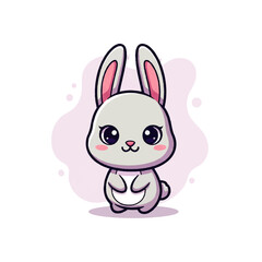 Obraz premium Adorable vector flat design illustration of a cute cartoon bunny rabbit with big eyes and pink ears