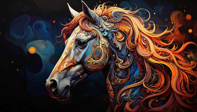 Decorated horse profile illustration