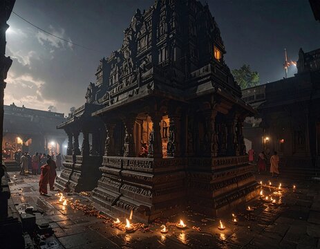 Mahalaxmi Temple Kolhapur Black Stone Temple Hemadpanti Style Crowded Courtyard Real Maharashtra Scene