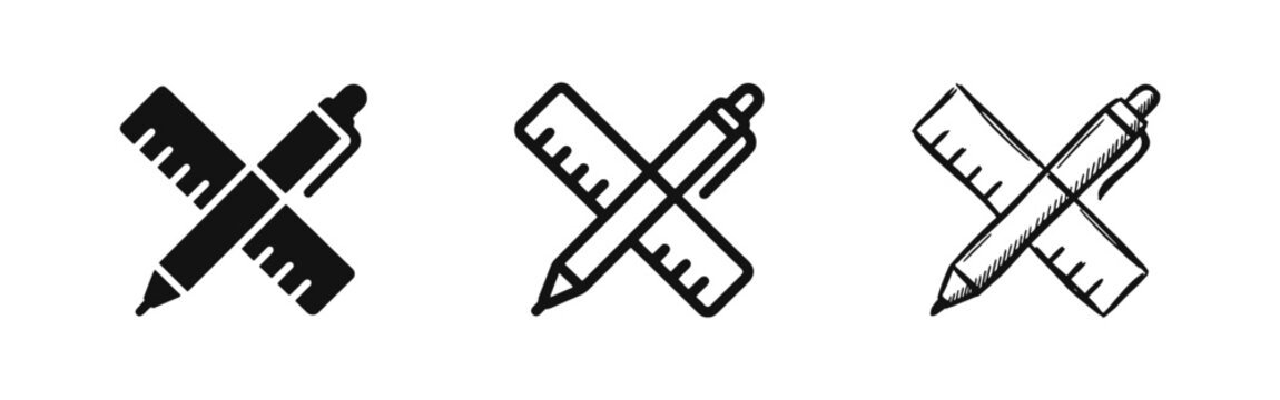 Crossed Ruler and Pen Drawing Tools Icon Graphic Set