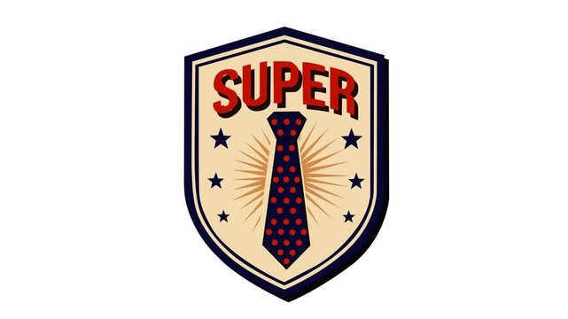 Stylish Super Dad badge featuring a classic necktie and retro shield theme. Perfect for Father&rsquo;s Day promotions, greeting videos, family celebrations, and social media content.