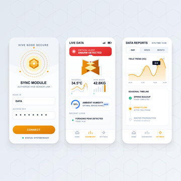 Smart hive monitoring mobile app interface dashboard