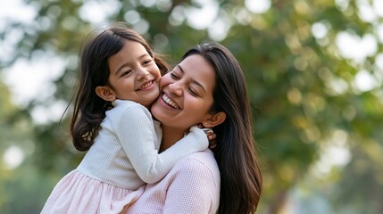 Fototapeta premium Happy Indian Mother and Daughter Smiling Together Outdoors