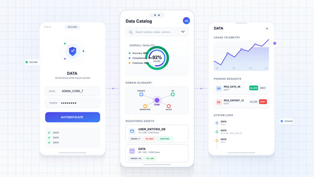 Secure data governance mobile app dashboard interface