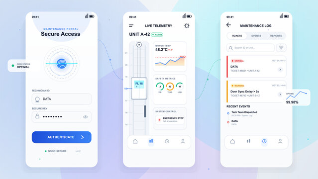 Maintenance portal mobile app with telemetry screens
