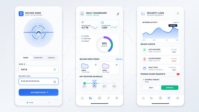 Secure node vault dashboard with security logs