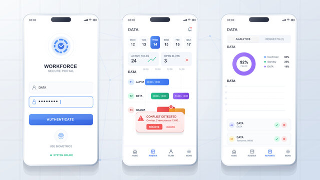 Workforce scheduling mobile app dashboard interface