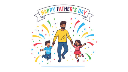 Fototapeta premium Celebrating Father's Day: A loving father joyfully celebrates Father's Day with his two children, creating a heartfelt illustration that captures the essence of familial love and appreciation.