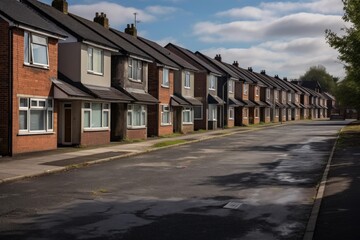 Obraz premium Many detached and semi detached houses creating a quiet residential street in a suburban area
