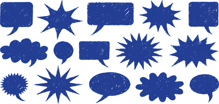 Black textured speech bubbles, blank chat balloons in various shapes. Comic cloud bubble silhouette, empty dialog balloon, outline conversation message icon