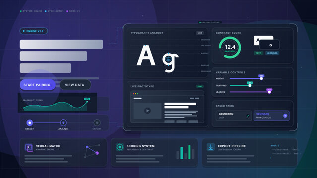 Typography pairing dashboard with contrast controls