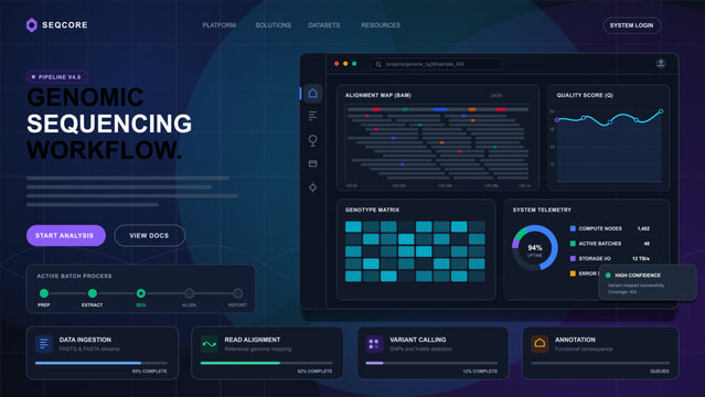 Genomic sequencing workflow dashboard with analysis tools