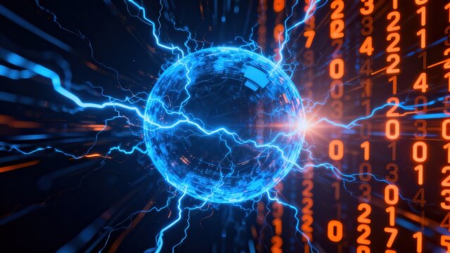 Blue electric sphere with binary code