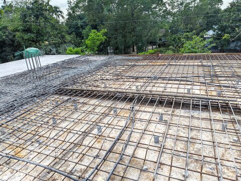 Reinforced concrete slab construction site