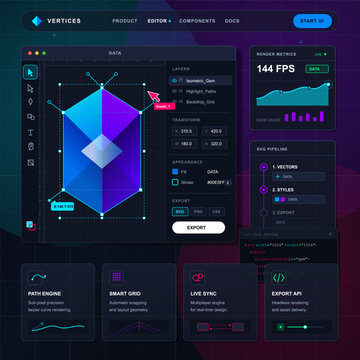 Vector design editor interface with geometric gem