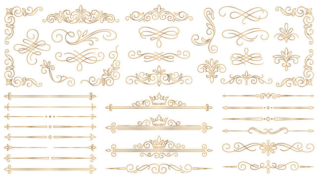 Ornate gold flourish collection with decorative borders and scrolls.