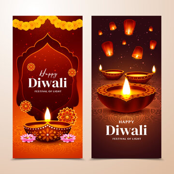 Vertical Diwali Festival Banner Set