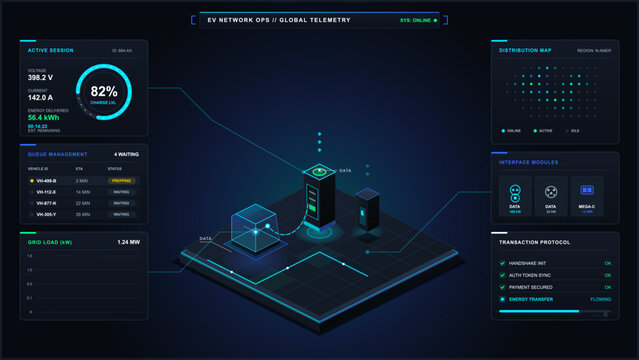 EV network operations dashboard with telemetry data