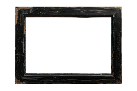 Old wooden frame bringing vintage textured border with grunge black paint, rustic antique style, transparent background
