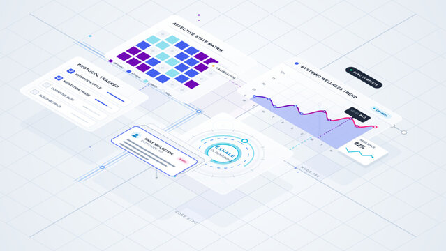 Wellness dashboard with breathing and mood metrics