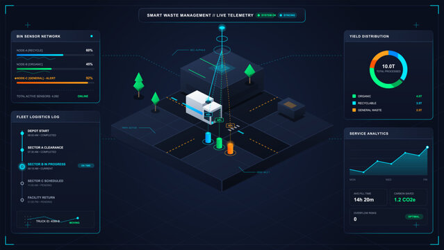 Smart waste management dashboard with live telemetry