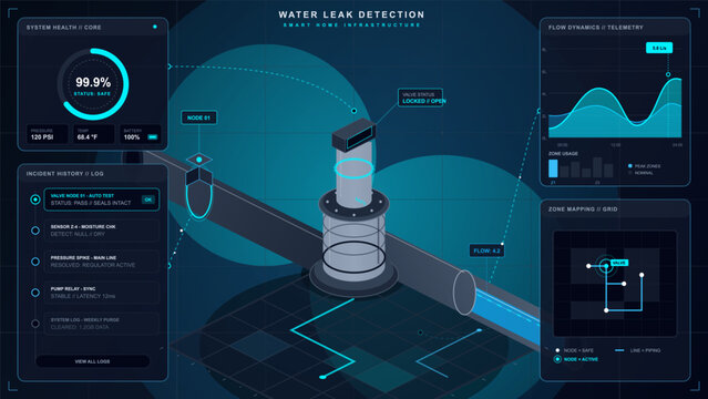 Water leak detection dashboard for smart home systems
