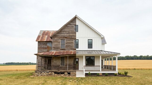 Farmhouse Renovation Split Image Before After Transformation Exterior