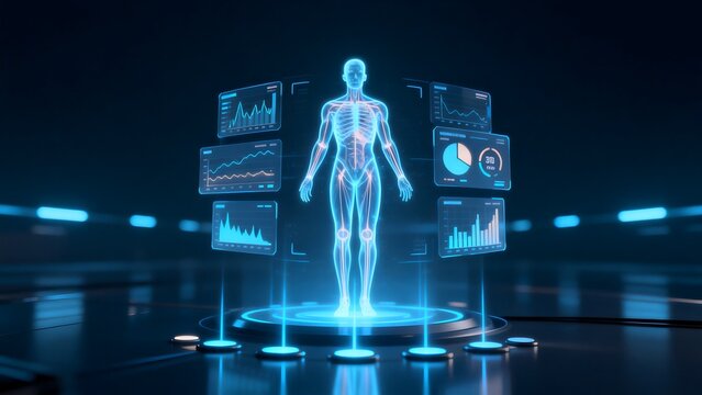 Human body hologram with data displays