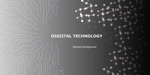 Fototapeta premium Digital technology abstract background with AI chip and glowing circuit lines, futuristic innovation and artificial intelligence concept design