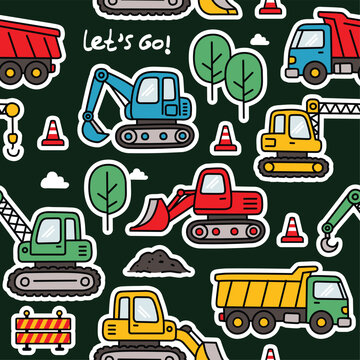 Construction Vehicles Seamless Pattern Vector 