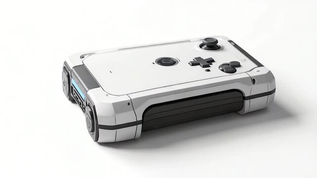White, rectangular handheld gaming console with black buttons