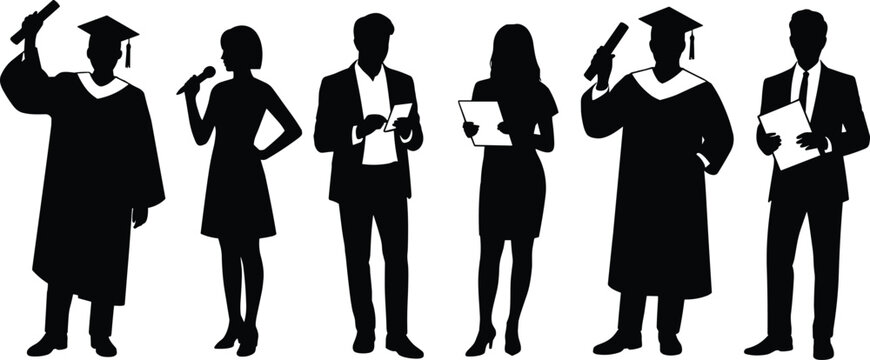 Six diverse professionals in business attire with various poses and expressions suit dress de