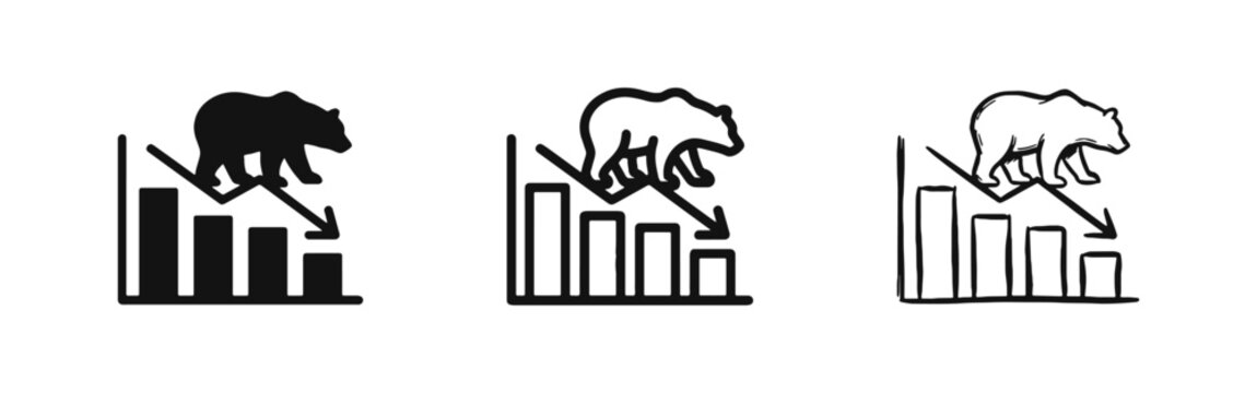 Bear Market Icon Set - Stock Exchange Recession and Financial Decline Graphics