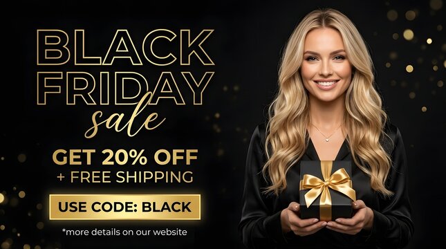 Black friday sale promotion with woman holding a gift