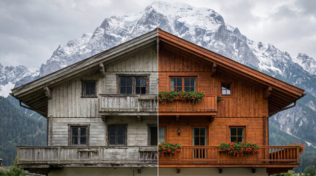 Alpine House Renovation Before After Comparison, Rustic Wooden Chalet Transformation
