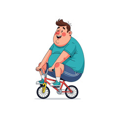 Fototapeta premium Cartoon man cycling on red bicycle, white background