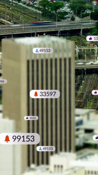 Vertical video: Bell badge popping tower getting drifting badges sliding changing counts for stats